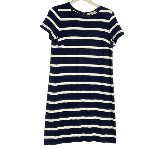 LOFT Striped Short Sleeve Dress Size S Navy/White, Rayon/Polyester/Spandex Blend - Picture 1 of 8